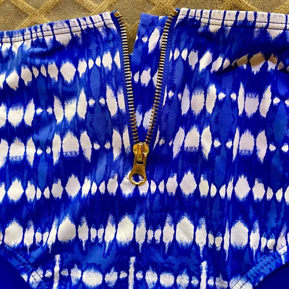 🏝️Ibiza Swimwear Zipper Blue & White Tie Dye High Waisted Bottom🏝️